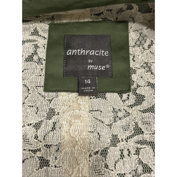 Anthracite By Muse Blazer Jacket size 14 Button Green Vintage Ruffle Trim - Picture 4 of 6